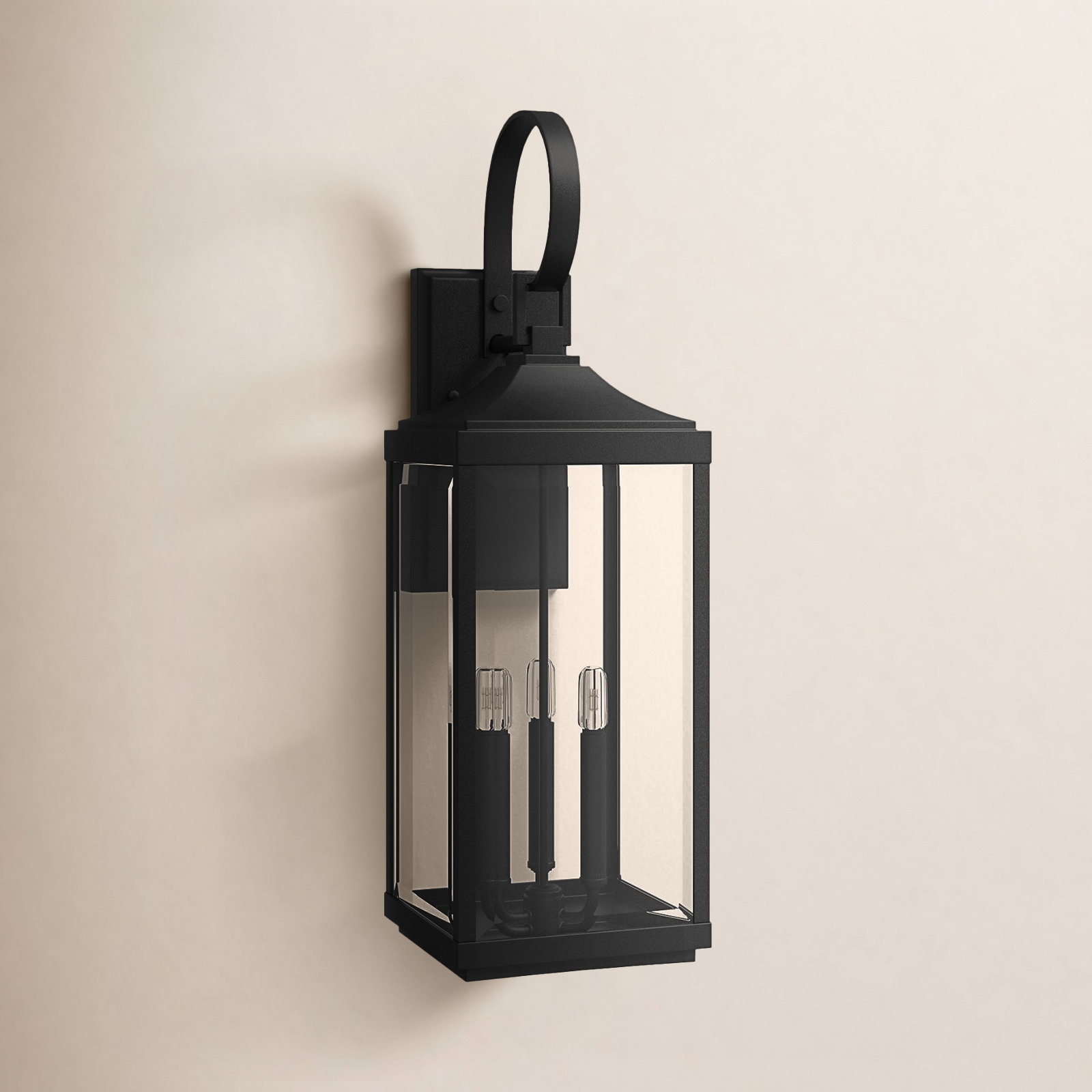 Crawley 3 - Bulb 30.62" H Beveled Glass Outdoor Wall Lantern, Black