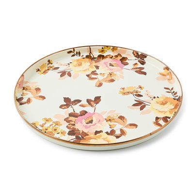 Mocha Check Wild Rose White Round Tray