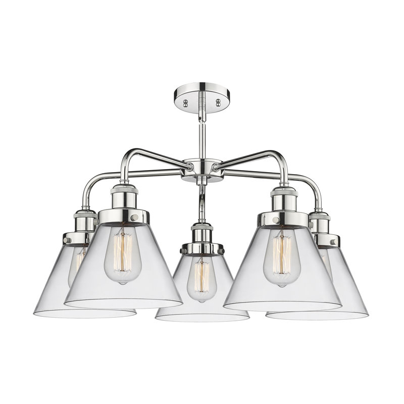 Lustre suspendu 5 lumières Cone, Clair, Chrome poli