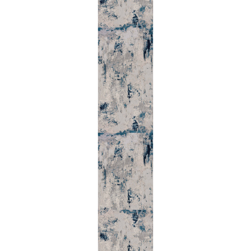 6' Blue And Cream Abstract Runner Rug