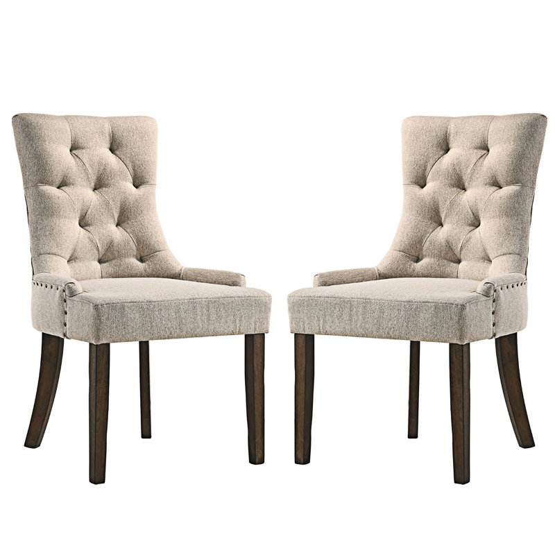 Ensemble de 2 chaises de salle à manger rembourrées en tissu, beige et chêne vieilli, Beige