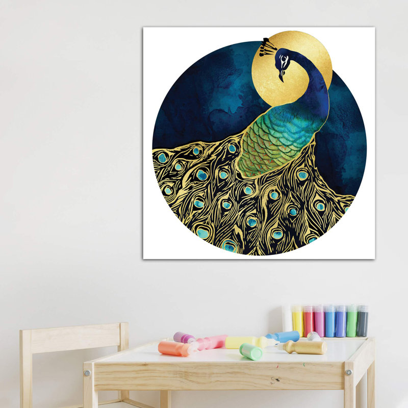 Golden Peacock - impression d'art graphique, Toile tendue, Pas de tapis, H 48 po x l 48 po x 1,5 po