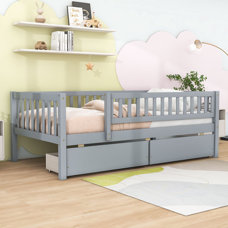 Leeroy Wood Daybed with Two Drawers, Gray, Twin