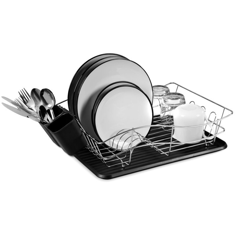 Tower Dish Rack with Chrome Tray, Chrome Plated Stainless Steel Design, Chrome