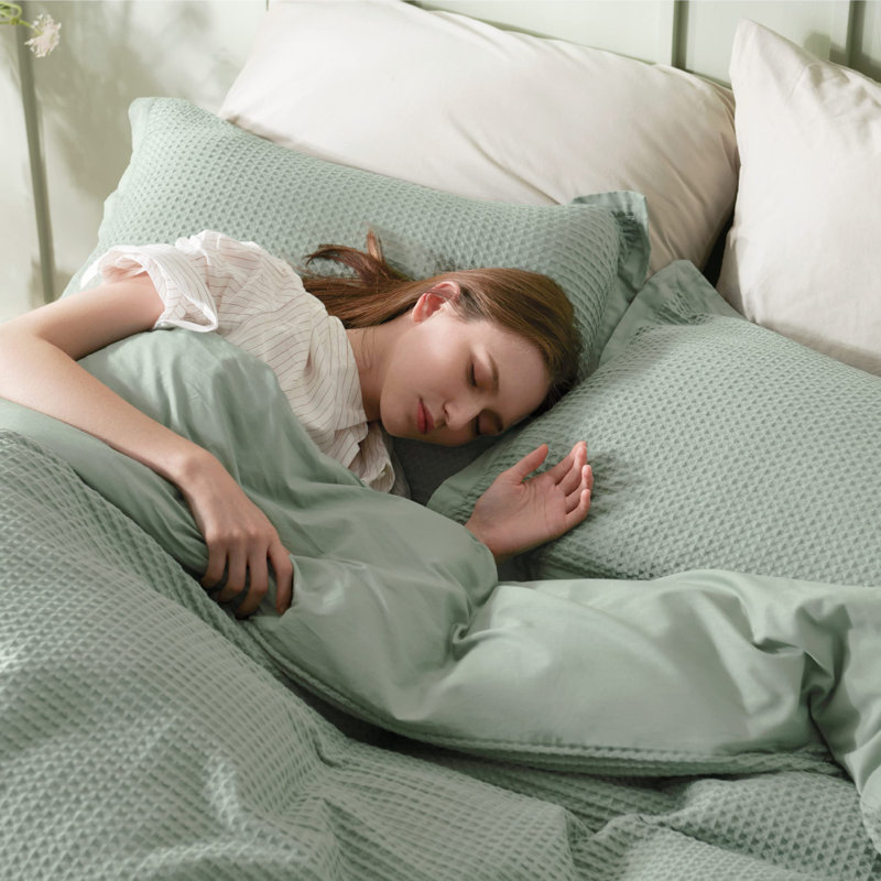 Essential Collection 100% Cotton Waffle Weave Duvet Cover Set, Queen Duvet Cover + 2 Standard Shams, Sage Green