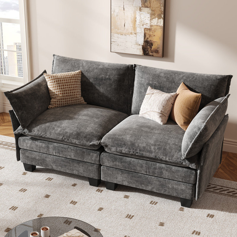 Canapé modulaire modulaire, causeuse 2 places avec nuage, canapé modulaire en chenille pour salon, gris, Gris