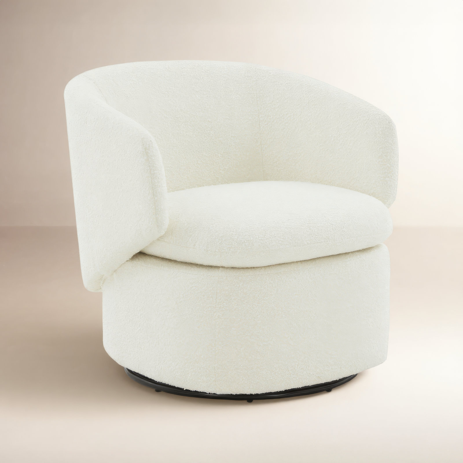 Janice Pine Swivel Barrel Chair, Ivory