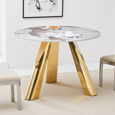 Table luxueuse en pierre frittée de 42 po: plateau durable de 0,45 po + pieds en acier de 6 po, capacité de 350 lb, surface veinée blanche / grise résistante aux taches et à la chaleur - Design minimaliste moderne