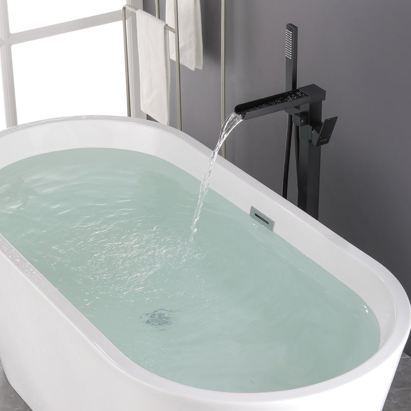 1 Handle Floor Waterfall Faucet with Diverter, Black