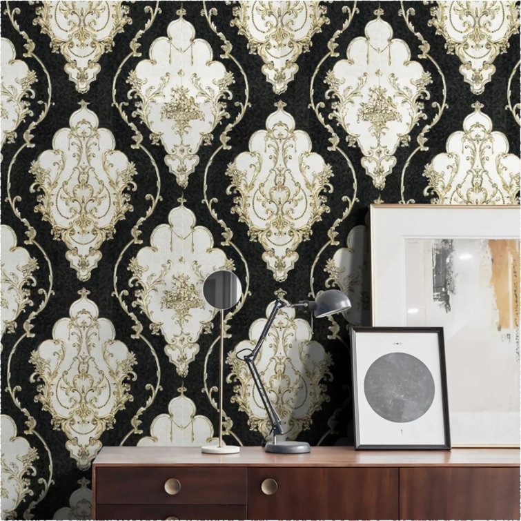 House of Hampton® Deakyne Gold Textured Luxury Classic Damask Wallpaper  Home Decor Wall Paper Roll & Reviews