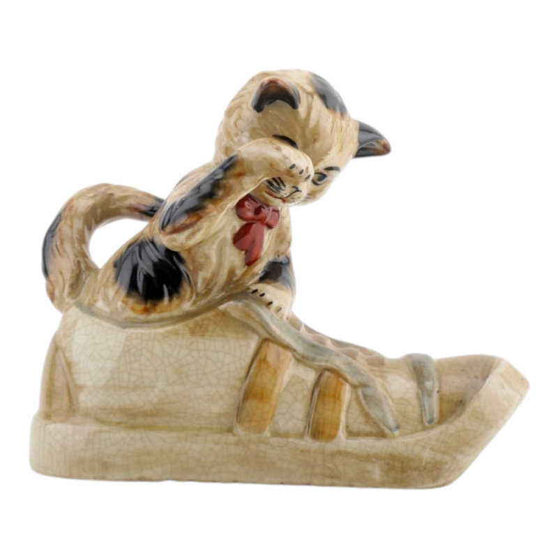 Playful Kitty on Shoe Figurine