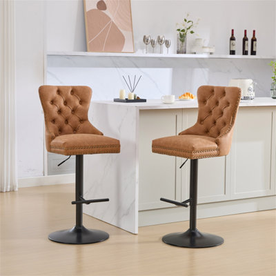 Furniture,Aged And Retro PU Swivel Barstools Adjusatble Seat Height From 26-33 Inch, Modern Bar Stools With Backs Comfortable Tufted For Home Pub And Kitchen Island (Set Of 2)