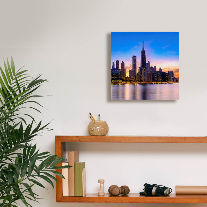 «Chicago - Amber Sunset Glow» par Epic Portfolio, art mural sur toile, H 12 po x l 12 po x P 0,75 po