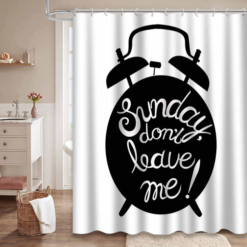 Rideau de douche horloge à lettres avec 12 crochets, L 72 po x l 72 po