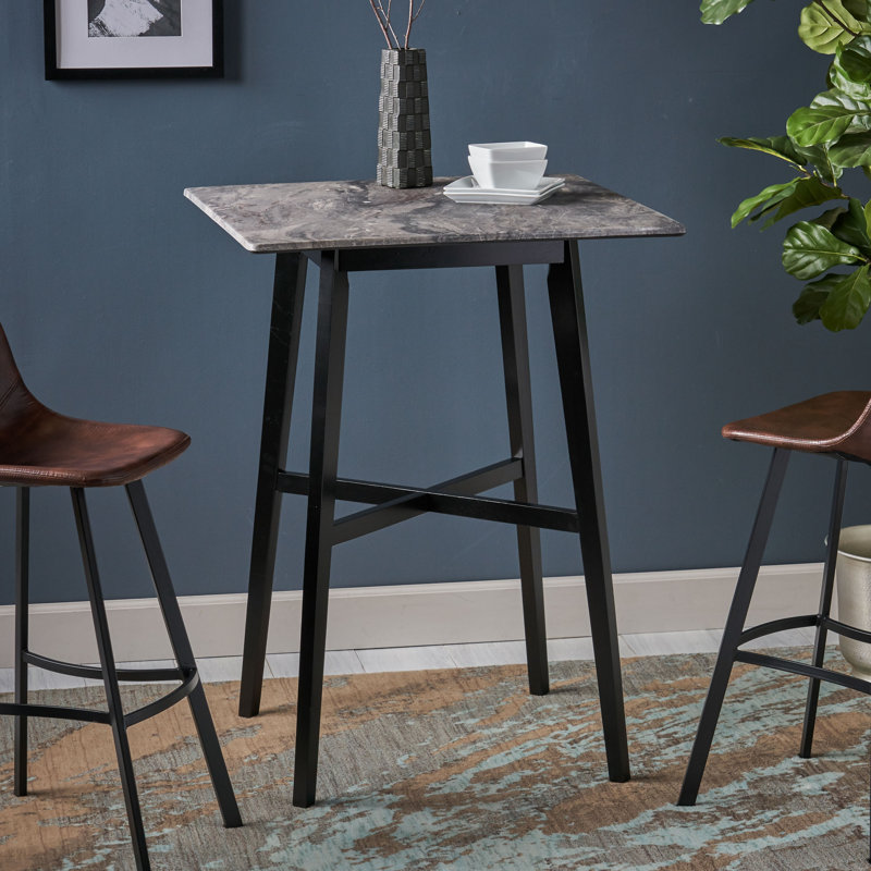 Table de salle à manger à hauteur de bar moderne 42 po, pieds en bois d'hévéa et plateau en stratifié, finition marbre Paladina