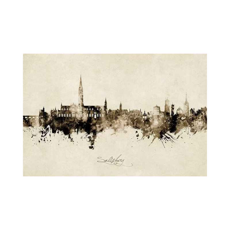 Salisbury England Skyline Vintage by Michael Tompsett - Wrapped Canvas Print, 20.32 cm H x 30.48 cm W
