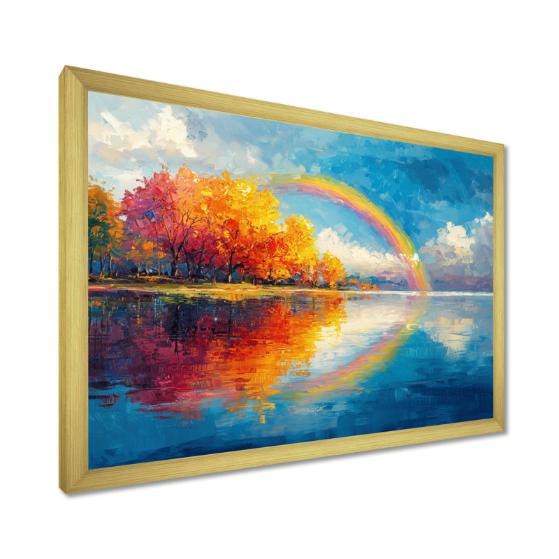 Arc-en-ciel reflété dans le lac - arc-en-ciel, art mural, H 12 po x l 20 po, Cadre doré simple