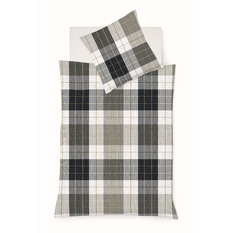 Cotton Chequered Duvet Cover Set with Pillow Shams Included, 155 x 220 cm + 80 x 80 cm