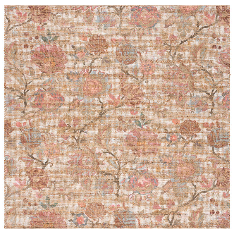 Saffron Hand Woven Jute/Sisal; Chenille; Cotton Floral Indoor Rug, 6'-0" x 6'-0" Square