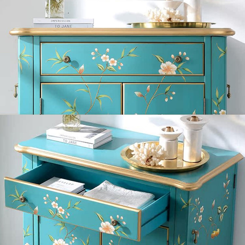 Banc de rangement bleu en bois manufacturé