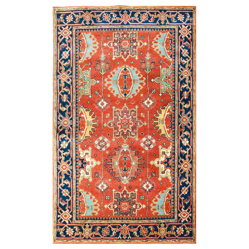 Tapis rouille / bleu noué à la main de haute qualité, Tapis de couloir 2 pi 6 po x 8 pi