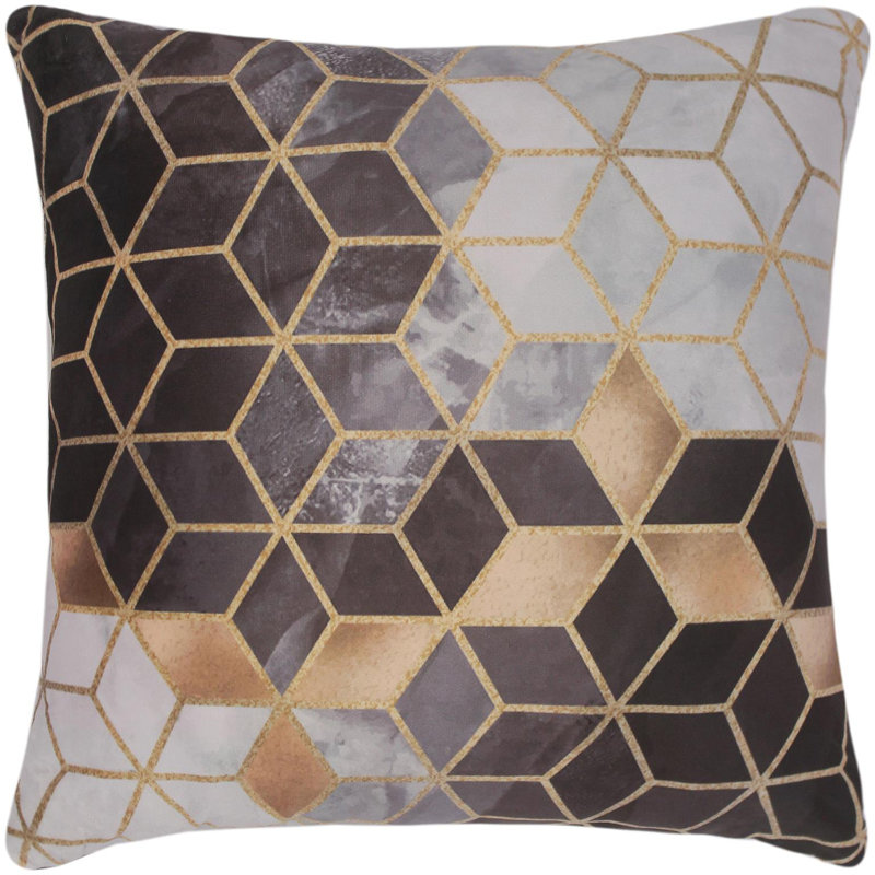 Coussin en velours italien imprimé à la main, Noir / gris / or 1