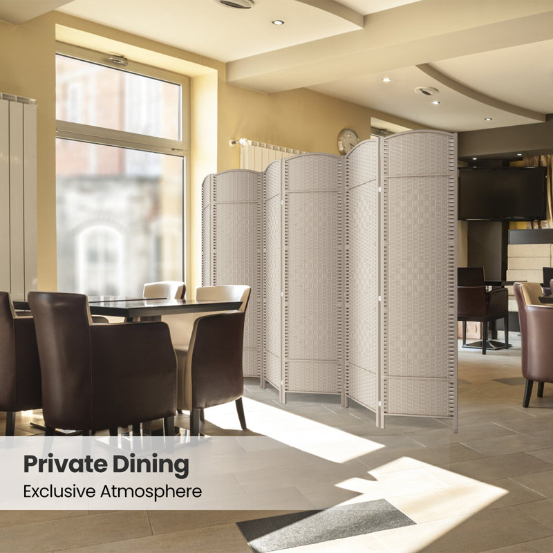 6 Ft Folding Room Divider Privacy Screen Home Decor Diamond Weave Fibre Double Hinges, Beige
