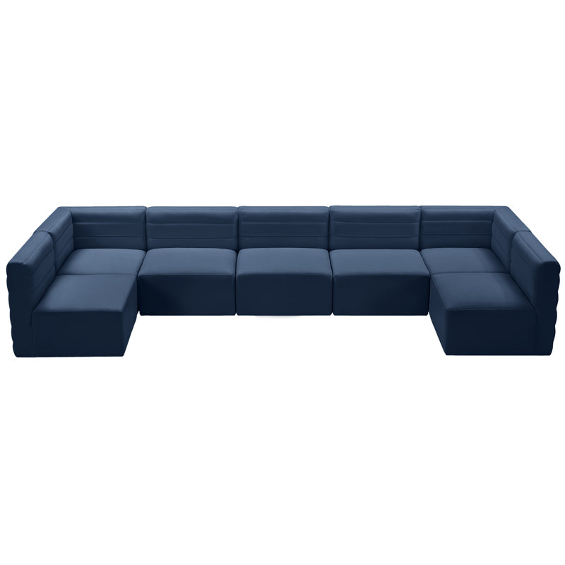 Enso Velvet U-Shaped Sectional Reversible, Navy Velvet