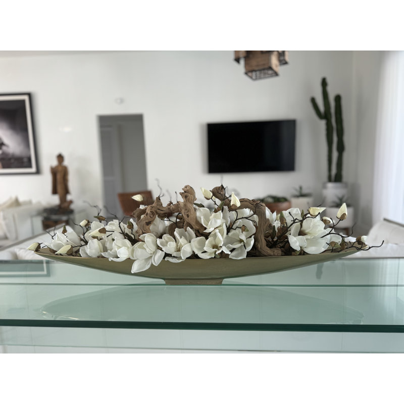Driftwood and Denver Boat Magnolia Centerpiece, 8" H x 40" W x 5" D, Gold
