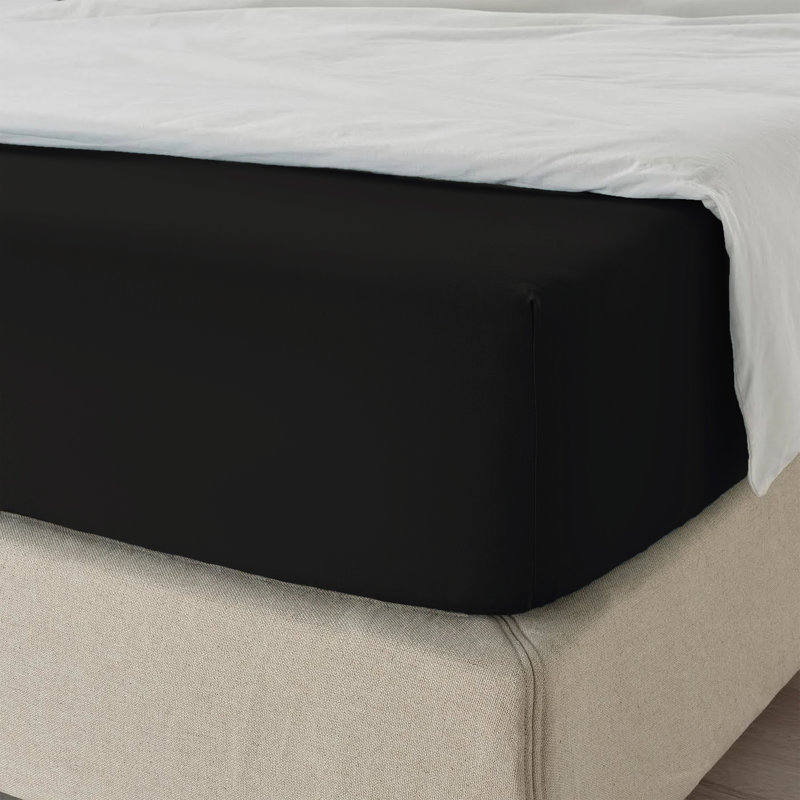 40cm Extra Deep Fitted Sheet – Soft Microfiber, Wrinkle-Free, Cooling, Elastic Corners, Double (4'6), Black