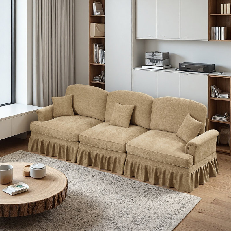 Sofa, Cloud Couch Sectional Sofa, Chenille Sofa, 36.6" H x 107.1" W x 32.8" D, Light Coffee
