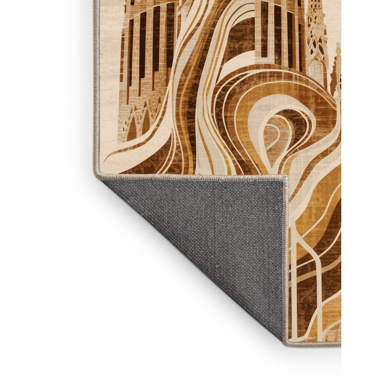 Soft Plush Collier Barcelona Sagrada Familia Modern & Contemporary Abstract Area Rug in Beige – Beige Binding, 4x6
