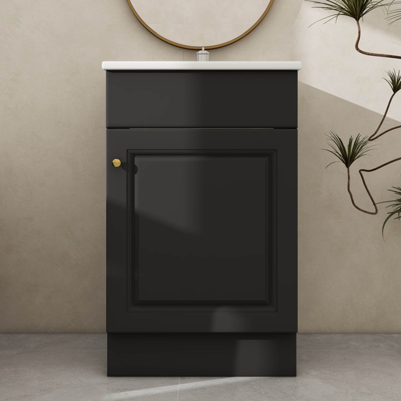 Meuble-lavabo élégant de 20 pouces avec meuble-lavabo avec support de porte et tablette réglable, Noir