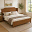 Lit plateforme Queen en bois massif, design minimaliste avec tête de lit finition marron, montage facile, sommier non requis, cadre de lit traditionnel en bois