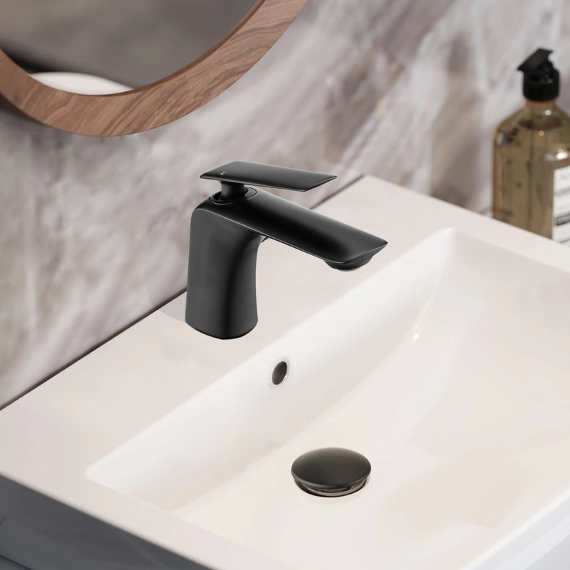 Robinet de salle de bain noir mat avec bonde escamotable, fabrication en laiton pour lavabo, installation facile en 10 minutes avec robinet, armoire de revêtement antirouille à poignée simple et lavabo