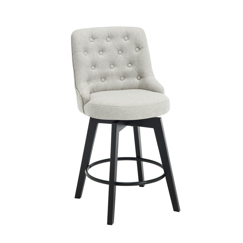 Swivel Upholstered 26'' Counter Stool Wood Leg, Beige Gray