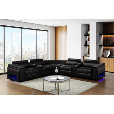 Nova Modern Style Sectional With 1 Console , Wedge With Bluetooth Speaker, LED And Lifting Wine Cabinet