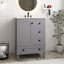 Meuble-lavabo en bois aggloméré de 24 po avec lavabo intégré en céramique, tablette à double couche, tiroirs à fermeture en douceur et porte d'armoire à fermeture en douceur, gris-170636064
