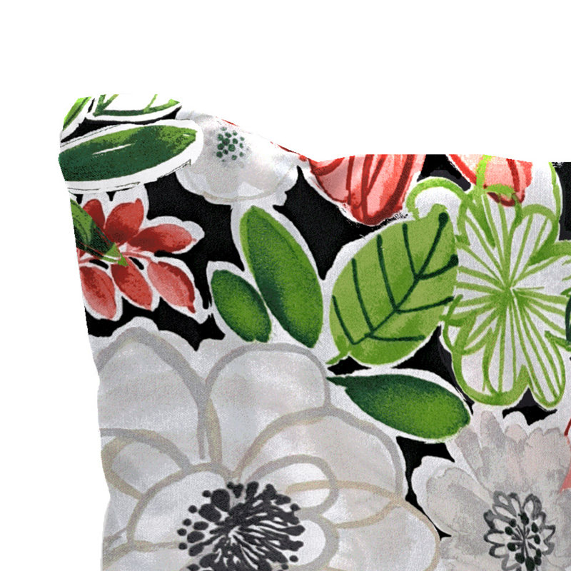 24" x 24" Tufted Outdoor Chair Back Cushion with Button (Set of 2), Black Floral