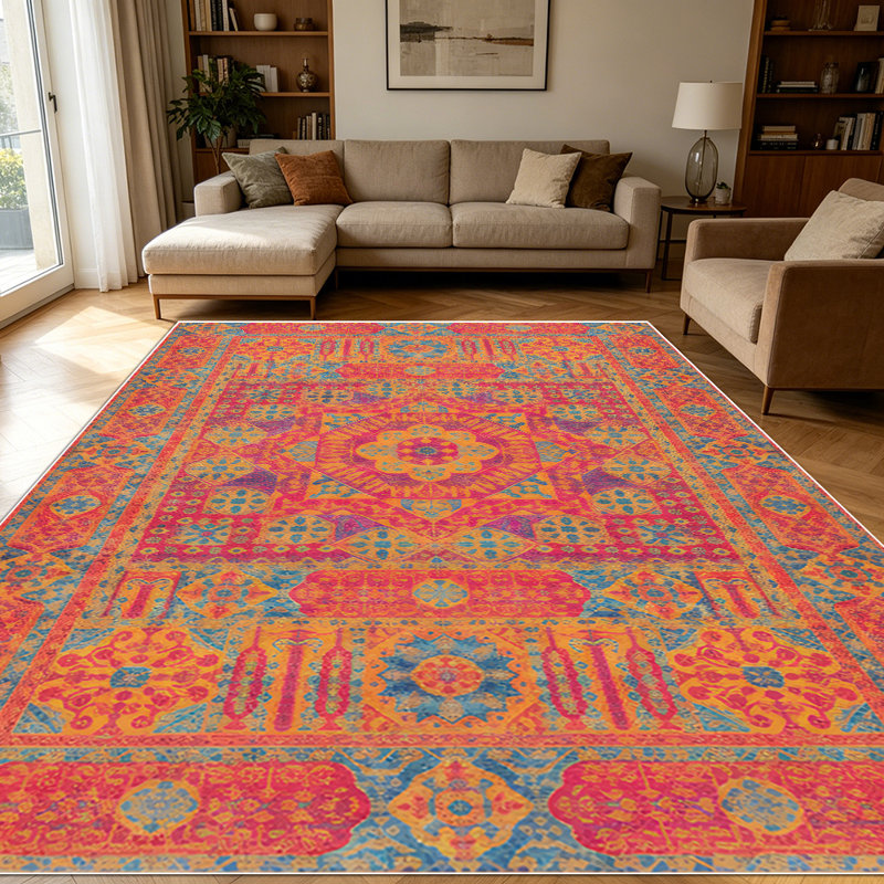1PC Bohemian Vintage Geometric Floral Mosaic area rugs for Living Room, Soft and Comfortable, Suitable for all seasons, easy-to-maintain, machine washable Indoor floor mat, Under Table Farmhouse suitable for dining area, bedroom, entryway, kitchen,