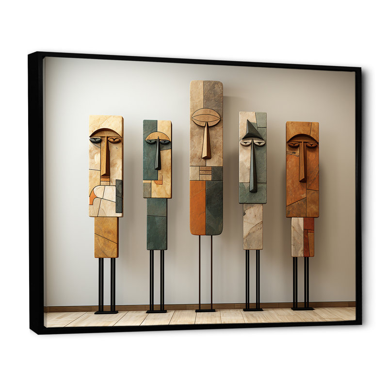 Art traditionnel africain pour totems, H 16 po x l 32 po x P 1 po, Cadre flottant noir
