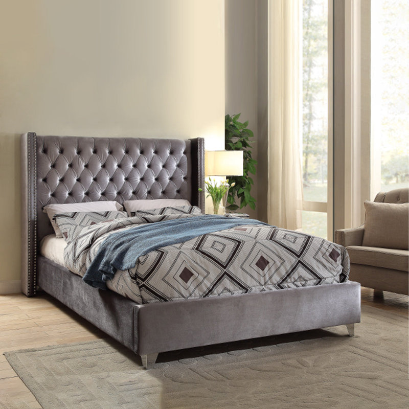 Upholstered Wingback Bed, Gray, Queen