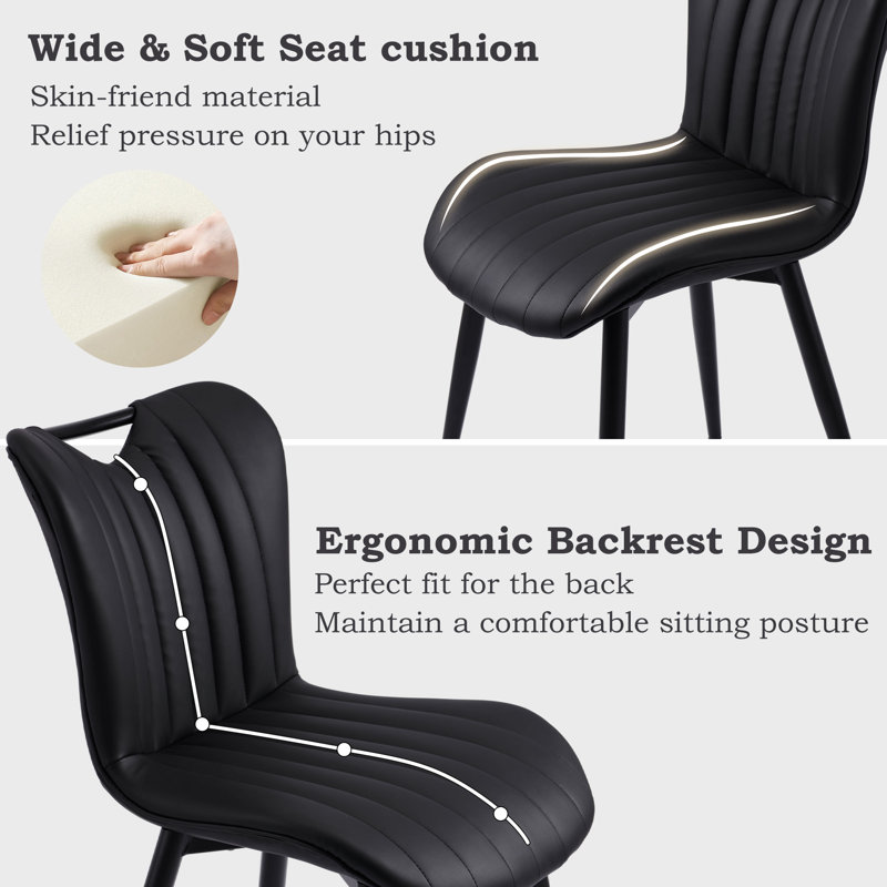 Modern  Leather Upholstered Dining Chair Side Chairs With Metal Legs, Black