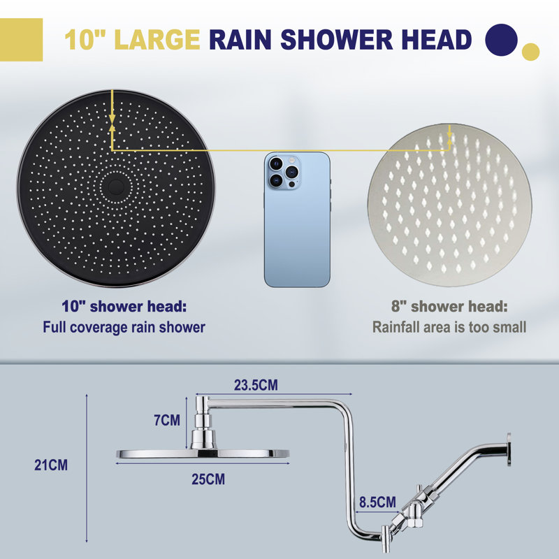 Pomme de douche à pluie haute pression 10 po avec douchette combinée, Plaqué chrome