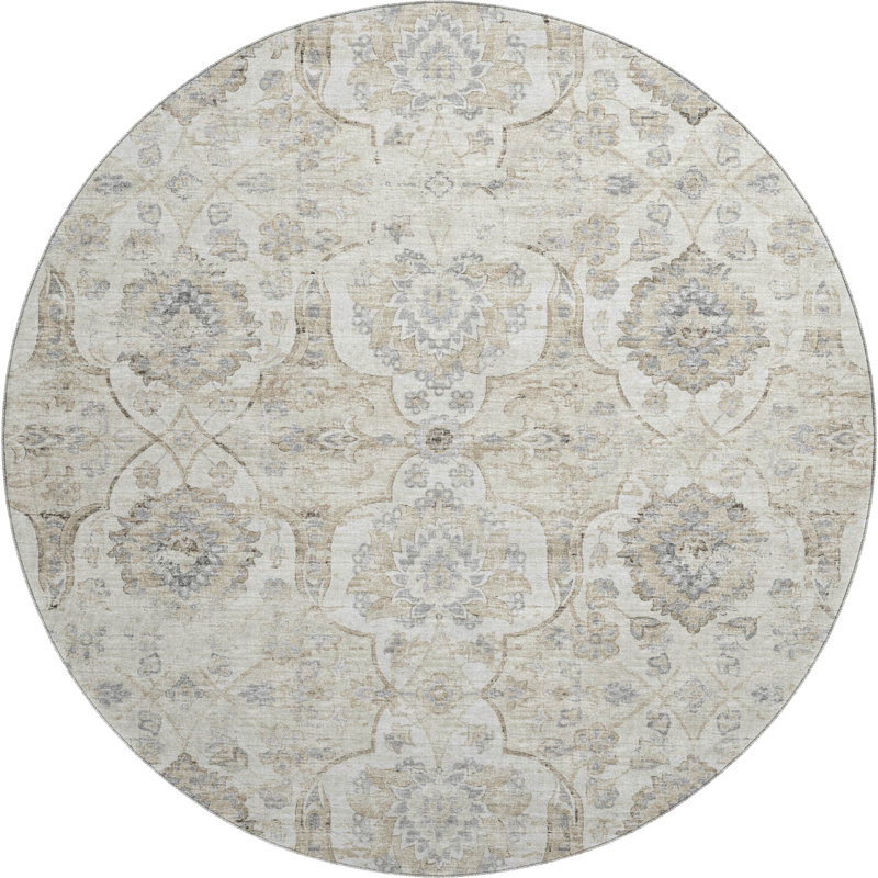 Premium Machine Washable Alliah AMF95 Linen Rug, Round 8'