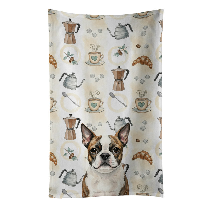Brindle Boston Terrier Coffee Bar Kitchen Towel, Brindle Boston Terrier