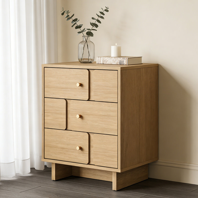3-Drawer Nightstand, Solid Wood, Natural Oak Finish