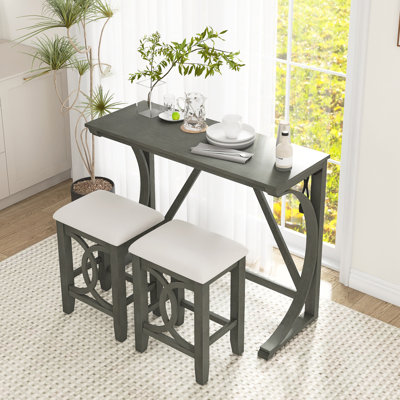 Ensemble de table de salle à manger 3 pièces à hauteur de bar en bois massif avec port USB