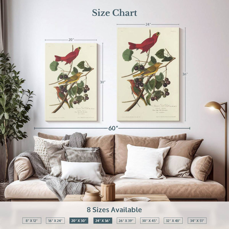 Oiseau rouge Brampt, H 36 po x l 24 po