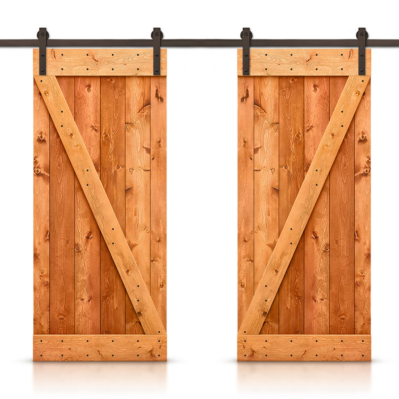 Porte de grange en bois massif lambrissé et métal, 52 po x 84 po, Noyer rouge
